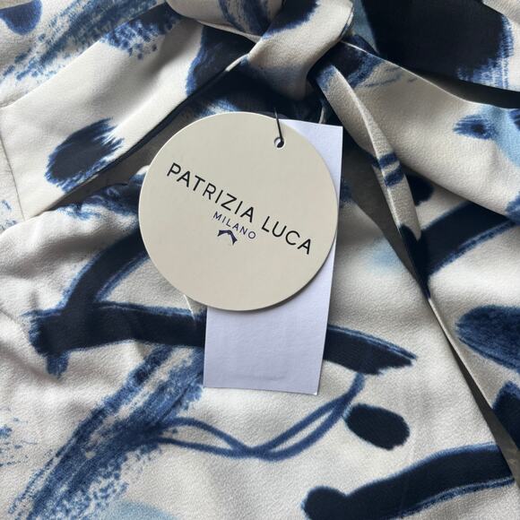 Patrizia Luca Wide Leg Pants Women's S Navy Printed Bold Pattern Elastic Waist - Picture 5 of 13